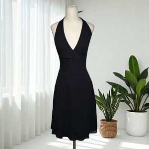 MAEVE | Halter V Neck Black midi Dress in Size 2